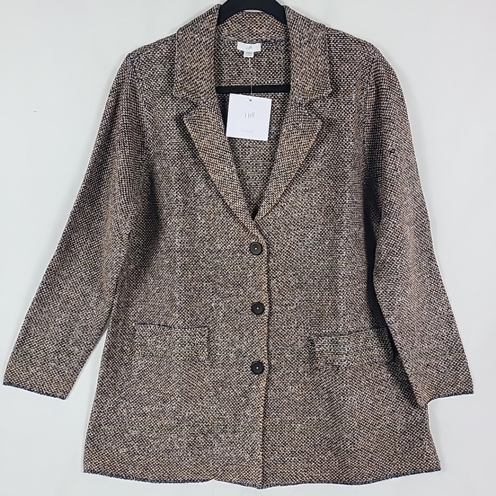 NWT J. Jill Women's Beige Tweed Blazer Size Large Petite